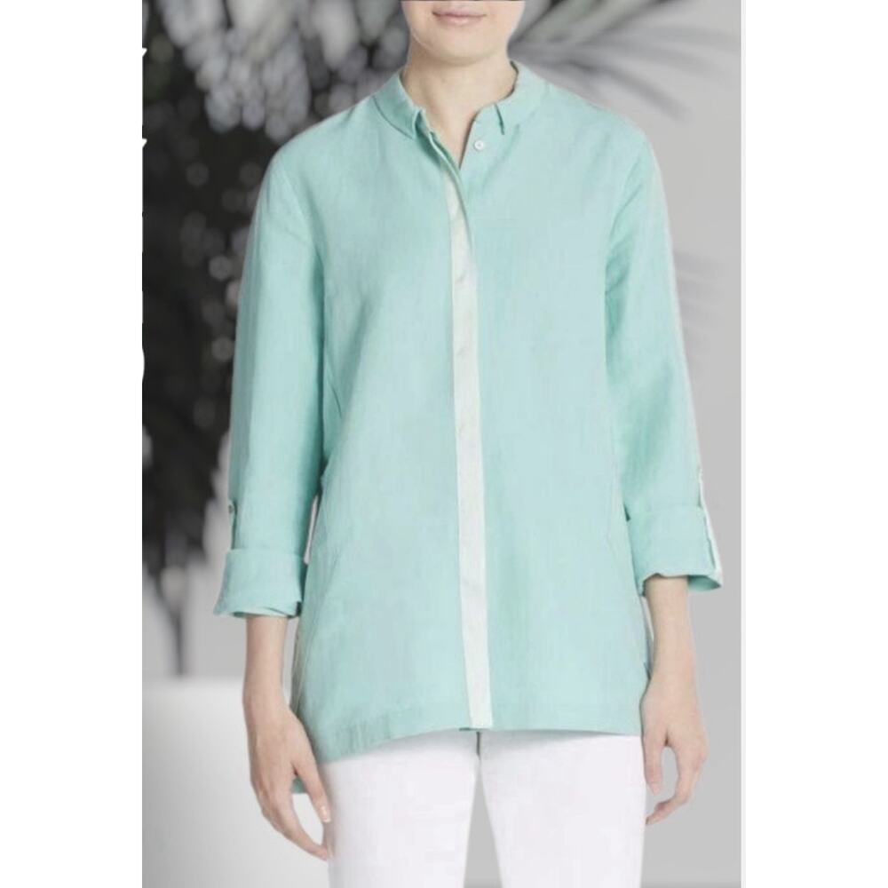 Elie Tahari - Carly Linen Blouse, Enlightenment Green Size Medium